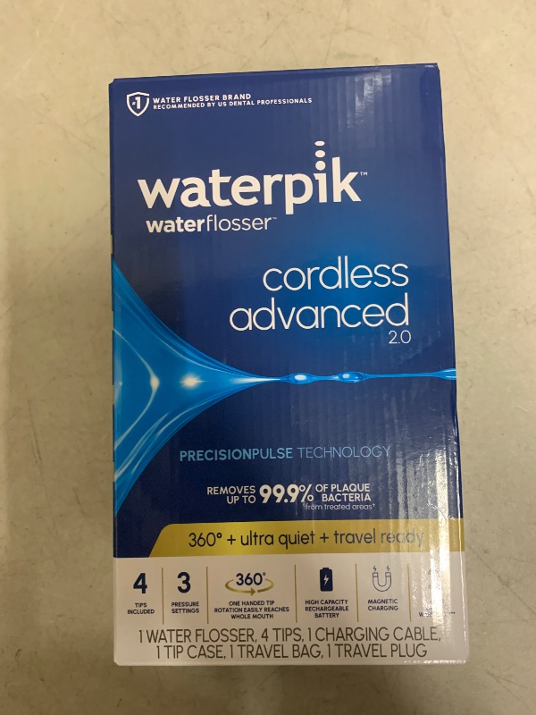Photo 1 of Waterpik Cordless Advanced 2.0 Water Flosser For Teeth, Gums, Braces, Dental Care With Travel Bag and 4 Tips, ADA Accepted, Rechargeable, Portable, and Waterproof, White WP-580, Packaging May Vary
