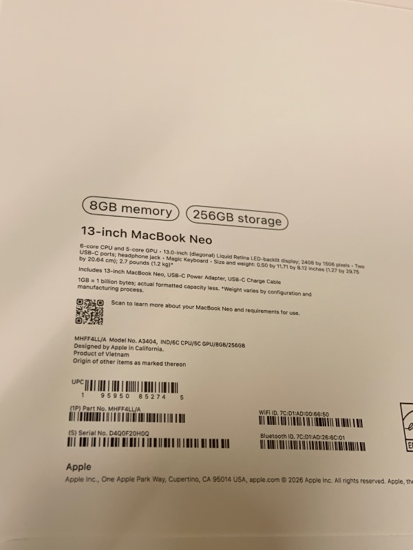 View 2 of Apple 2026 MacBook Neo 13-inch Laptop with A18 Pro chip: Built for AI and Apple Intelligence, Liquid Retina Display, 8GB Unified Memory, 256GB SSD Storage, 1080p FaceTime HD Camera; Indigo