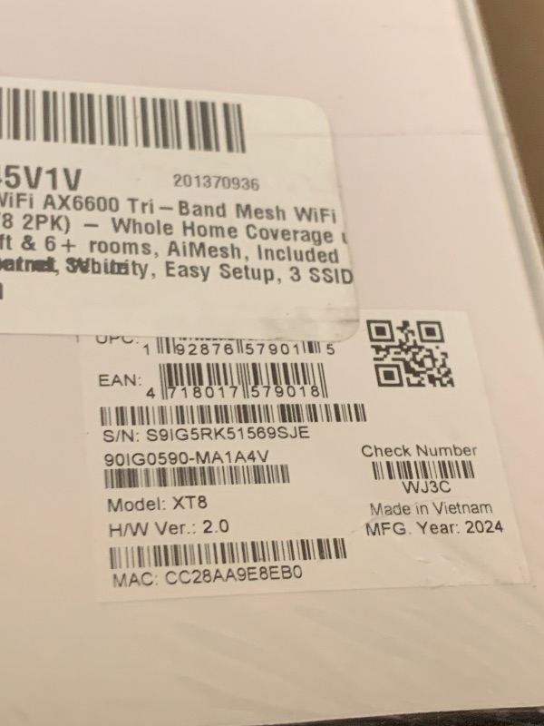 Photo 1 of ASUS ZenWiFi AX6600 Tri-Band Mesh WiFi 6 System (XT8 2PK) - Whole Home Coverage up to 5500 sq.ft & 6+ Rooms, AiMesh, Included Lifetime Internet Security, Easy Setup, 3 SSID, Parental Control, White