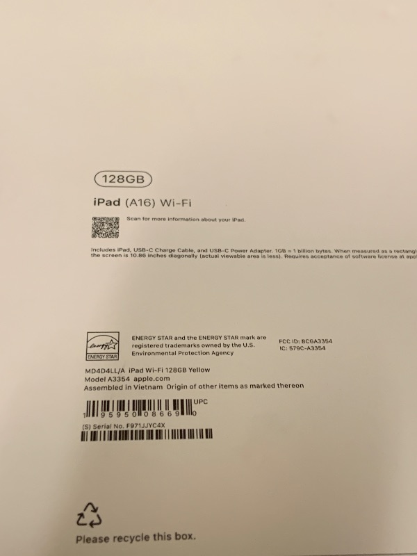 Photo 1 of Apple iPad 11-inch: A16 chip, 11-inch Model, Liquid Retina Display, 128GB, Wi-Fi 6, 12MP Front/12MP Back Camera, Touch ID, All-Day Battery Life — Yellow