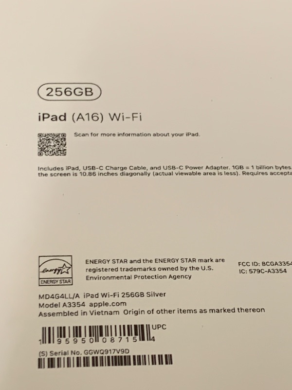 Photo 1 of Apple iPad 11-inch: A16 chip, 11-inch Model, Liquid Retina Display, 256GB, Wi-Fi 6, 12MP Front/12MP Back Camera, Touch ID, All-Day Battery Life — Silver