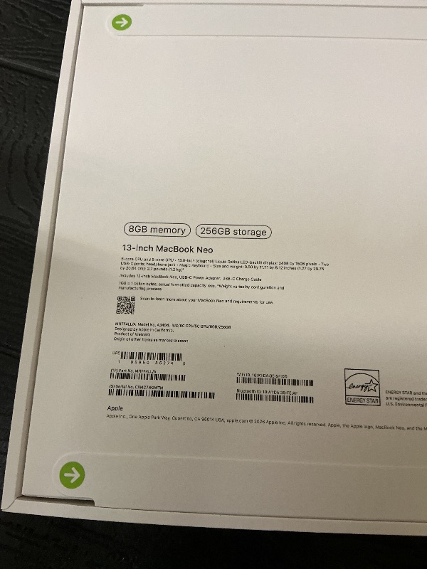 Photo 1 of Apple 2026 MacBook Neo 13-inch Laptop with A18 Pro chip: Built for AI and Apple Intelligence, Liquid Retina Display, 8GB Unified Memory, 256GB SSD Storage, 1080p FaceTime HD Camera; Indigo