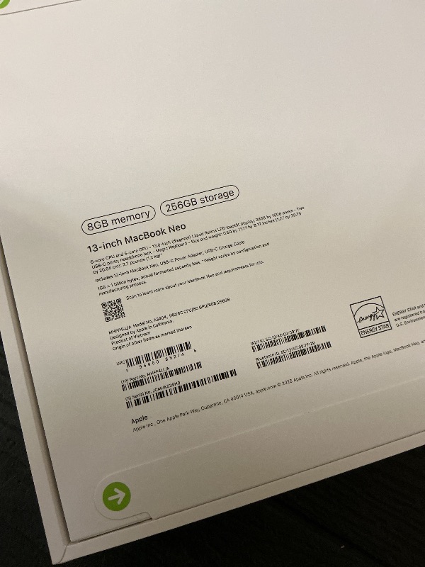 Photo 1 of Apple 2026 MacBook Neo 13-inch Laptop with A18 Pro chip: Built for AI and Apple Intelligence, Liquid Retina Display, 8GB Unified Memory, 256GB SSD Storage, 1080p FaceTime HD Camera; Indigo