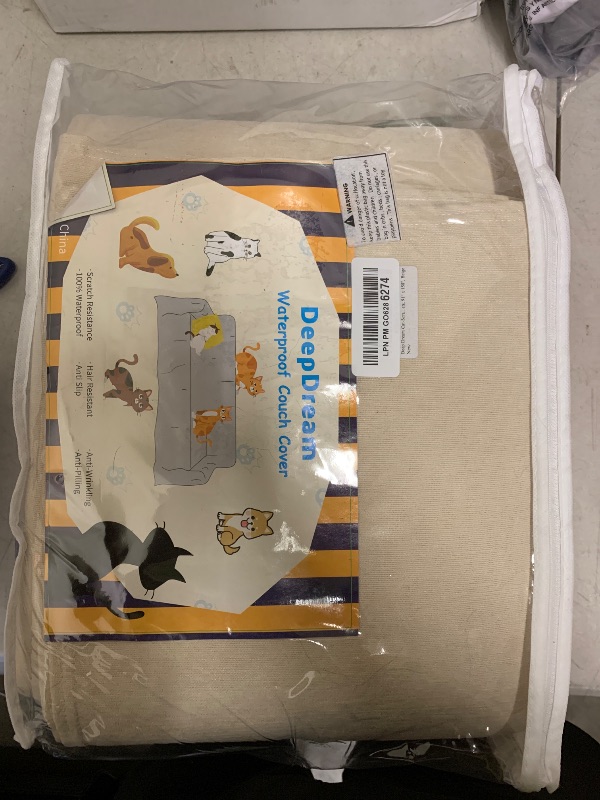 Photo 1 of Deep Dream Cat-Scratch Resistant Couch Cover, Waterproof Sofa Cover for 3 Cushion Couch Washable, Pet Friendly Couch Protectors Anti Slip Thickened Sofa Slipcovers for Dogs Pets, 91" x 150", Beige
