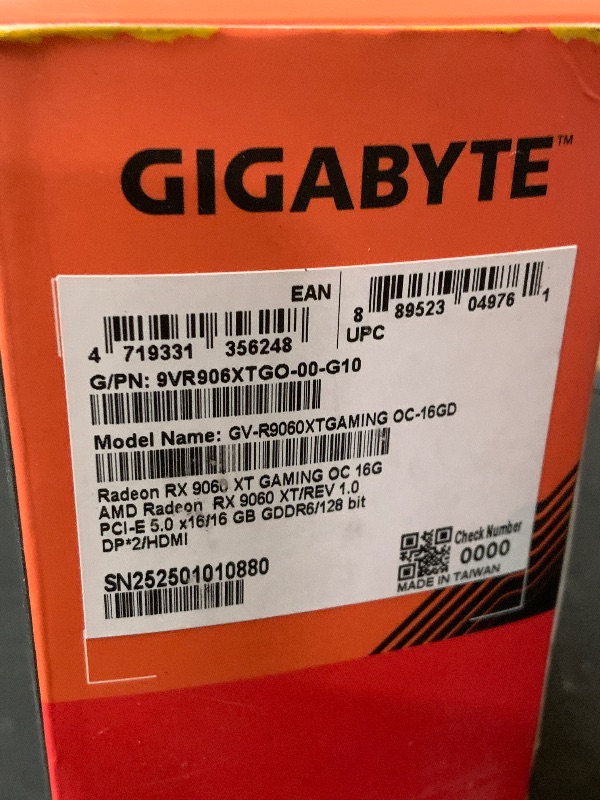 Photo 1 of GIGABYTE Radeon RX 9060 XT Gaming OC 16G Graphics Card, PCIe 5.0, 16GB GDDR6, GV-R9060XTGAMING OC-16GD Video Card