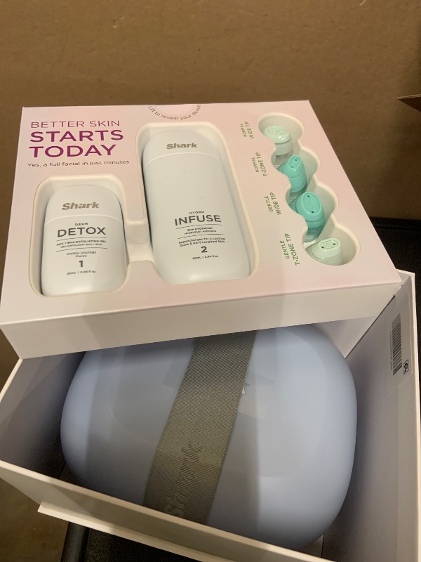Photo 1 of Shark FacialPro Glow at-Home Hydro-Powered Facial System with DePuffi Hot & Cold Therapy – Professional Spa Skincare Device for Pore Cleansing, Hydration, & Radiant Glow, Blue, FH320