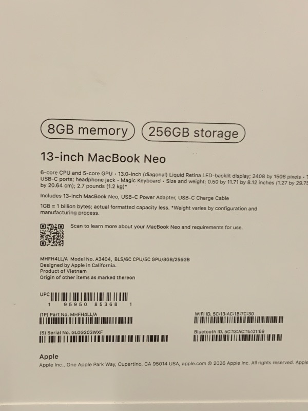 Photo 1 of Apple 2026 MacBook Neo 13-inch Laptop with A18 Pro chip: Built for AI and Apple Intelligence, Liquid Retina Display, 8GB Unified Memory, 256GB SSD Storage, 1080p FaceTime HD Camera; Blush