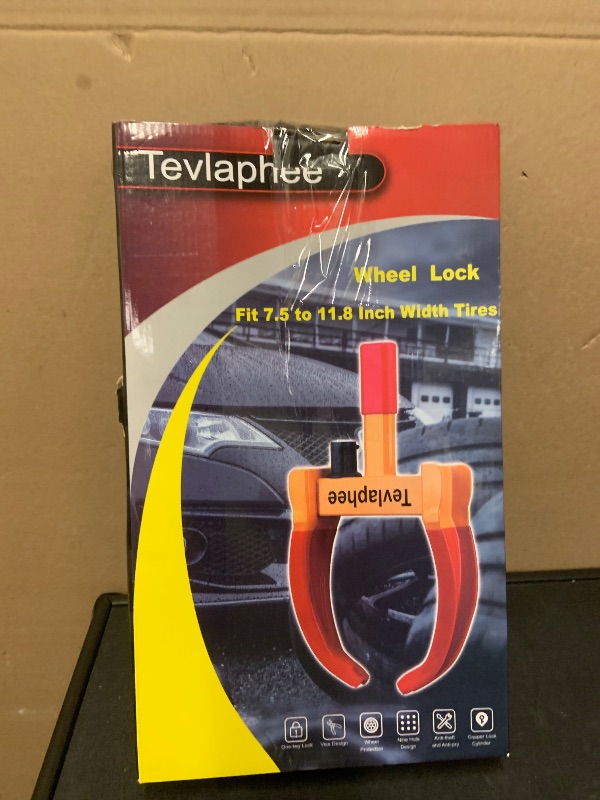 Photo 1 of Tevlaphee Universal Wheel Lock Heavy Duty Security Trailer Wheel Lock Anti Theft Wheel Locks for Cars SUV Camper Motorcycle Trailer Great Deterrent Bright Color with 3 Keys (Red-Yellow)