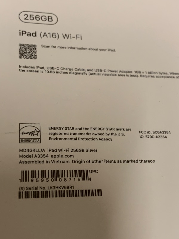Photo 1 of Apple iPad 11-inch: A16 chip, 11-inch Model, Liquid Retina Display, 256GB, Wi-Fi 6, 12MP Front/12MP Back Camera, Touch ID, All-Day Battery Life — Silver