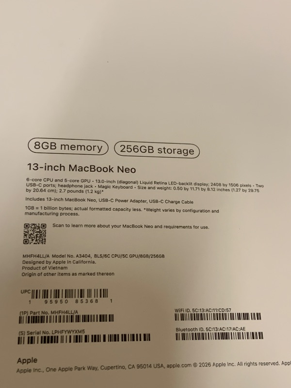 Photo 1 of Apple 2026 MacBook Neo 13-inch Laptop with A18 Pro chip: Built for AI and Apple Intelligence, Liquid Retina Display, 8GB Unified Memory, 256GB SSD Storage, 1080p FaceTime HD Camera; Blush