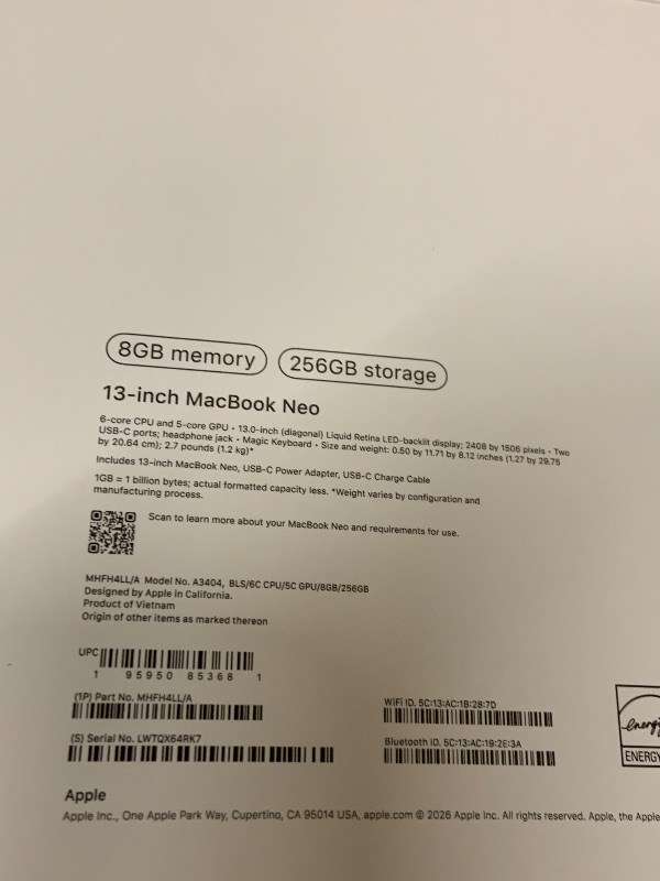 Photo 1 of Apple 2026 MacBook Neo 13-inch Laptop with A18 Pro chip: Built for AI and Apple Intelligence, Liquid Retina Display, 8GB Unified Memory, 256GB SSD Storage, 1080p FaceTime HD Camera; Blush
