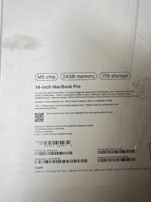 Photo 1 of Apple 2025 MacBook Pro Laptop with Apple M5 chip with 10?core CPU and 10?core GPU: Built for AI, 14.2-inch Liquid Retina XDR Display, 24GB Unified Memory, 1TB SSD Storage; Space Black