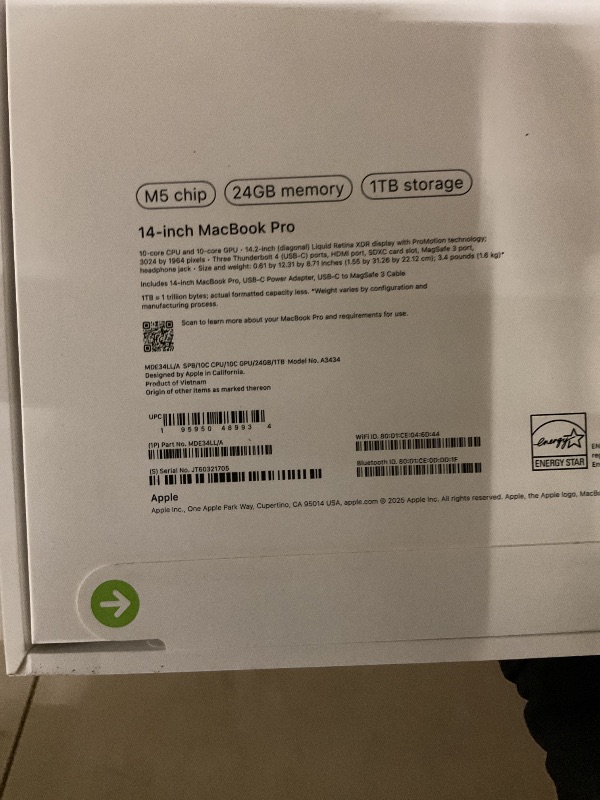 Photo 1 of Apple 2025 MacBook Pro Laptop with Apple M5 chip with 10?core CPU and 10?core GPU: Built for AI, 14.2-inch Liquid Retina XDR Display, 24GB Unified Memory, 1TB SSD Storage; Space Black