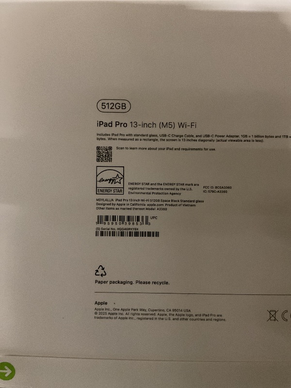 Photo 1 of Apple iPad Pro 13-inch (M5): Ultra Retina XDR Display, 512GB, Landscape 12MP Front Camera/12MP Back Camera, LiDAR Scanner, Wi-Fi 7 with Apple N1, Face ID, All-Day Battery Life — Space Black