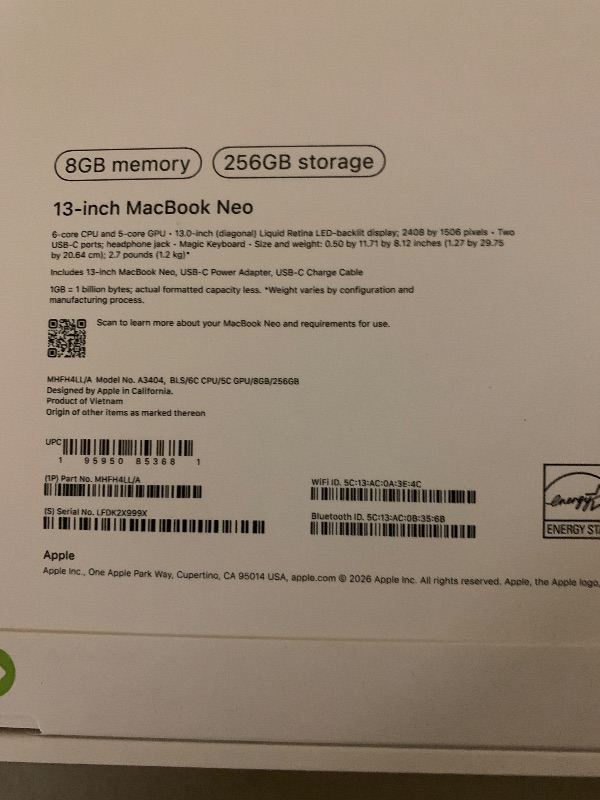 Photo 1 of Apple 2026 MacBook Neo 13-inch Laptop with A18 Pro chip: Built for AI and Apple Intelligence, Liquid Retina Display, 8GB Unified Memory, 256GB SSD Storage, 1080p FaceTime HD Camera; Blush