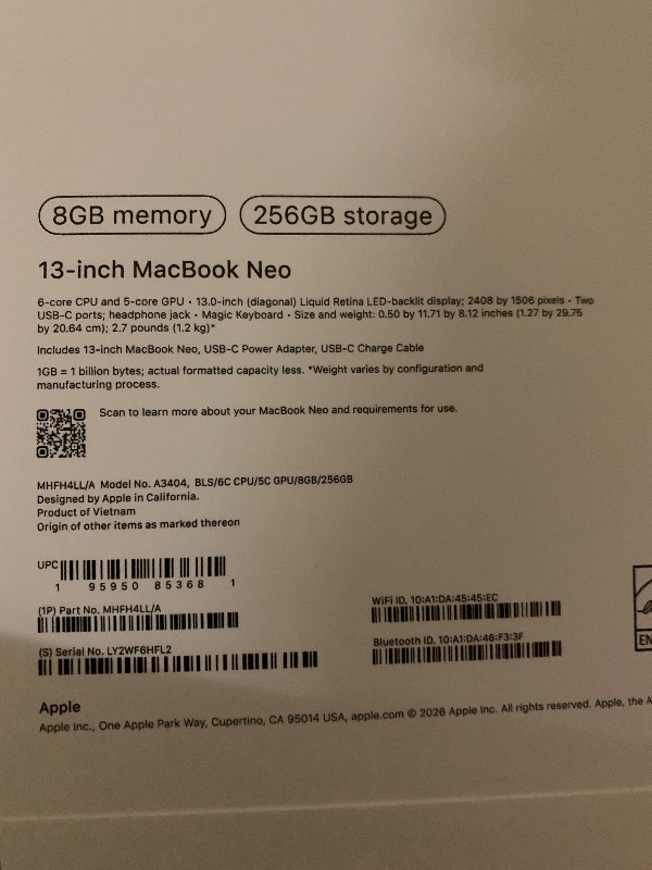 Photo 1 of Apple 2026 MacBook Neo 13-inch Laptop with A18 Pro chip: Built for AI and Apple Intelligence, Liquid Retina Display, 8GB Unified Memory, 256GB SSD Storage, 1080p FaceTime HD Camera; Blush