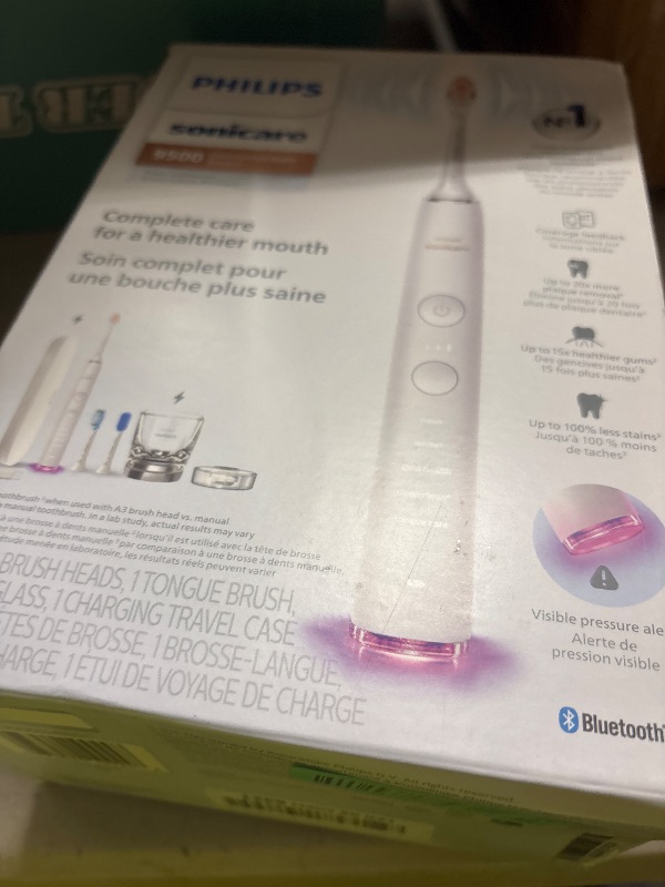 Photo 1 of Philips Sonicare DiamondClean Smart 9500 Electric Toothbrush - Sonic Toothbrush with App, Pressure Sensor, 15 Brushing Settings, Replacement Reminder, USB Charging Travel Case, White, Model HX9923/01