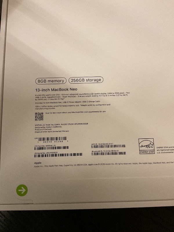 Photo 1 of Apple 2026 MacBook Neo 13-inch Laptop with A18 Pro chip: Built for AI and Apple Intelligence, Liquid Retina Display, 8GB Unified Memory, 256GB SSD Storage, 1080p FaceTime HD Camera; Blush