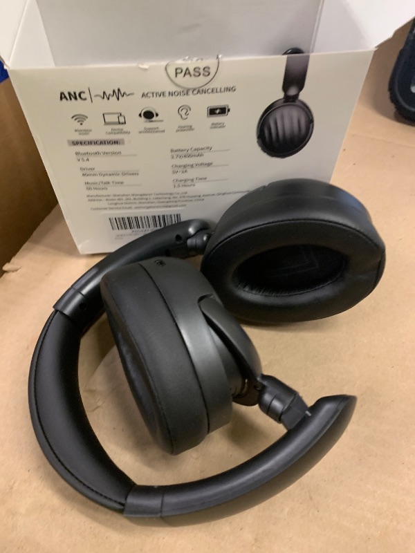 View 2 of MMWOWARTS Bluetooth Headphones with Active Noise Cancelling (ANC), Wireless Over Ear Bluetooth Headsets with 35H Playtime, HiFi Stereo Foldable Headphones with Foam Ear Cups for Sports, Travel, Black
