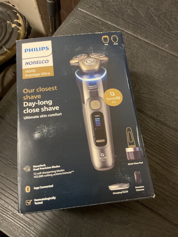 View 4 of Philips Norelco Shaver i9000 Prestige Ultra, Wet & Dry Electric Shaver, Dark Slate, SenseIQ Pro Technology, Triple Lift & Cut System, 360 Rotating NanoTech Precision Blades, Quick Clean Pod, XP9402/86