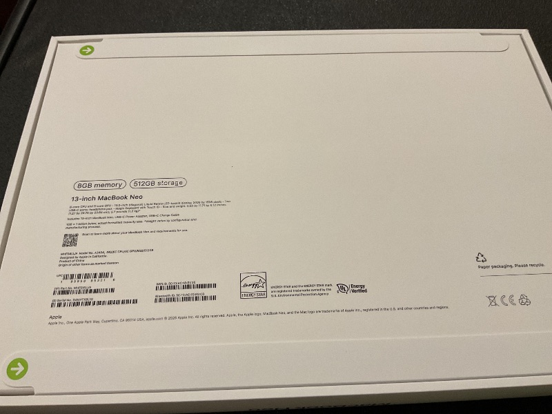 Photo 1 of Apple 2026 MacBook Neo 13-inch Laptop with A18 Pro chip: Built for AI and Apple Intelligence, Liquid Retina Display, 8GB Unified Memory, 512GB SSD Storage, 1080p FaceTime HD Camera, Touch ID; Indigo SEALED