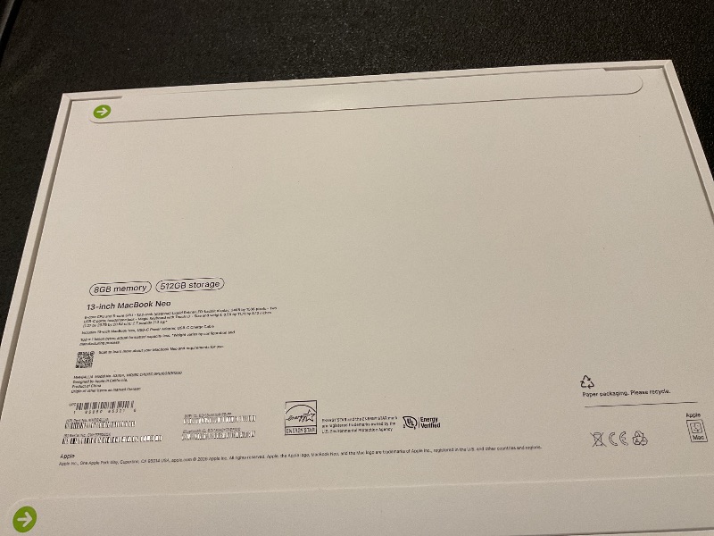 Photo 1 of Apple 2026 MacBook Neo 13-inch Laptop with A18 Pro chip: Built for AI and Apple Intelligence, Liquid Retina Display, 8GB Unified Memory, 512GB SSD Storage, 1080p FaceTime HD Camera, Touch ID; Indigo SEALED