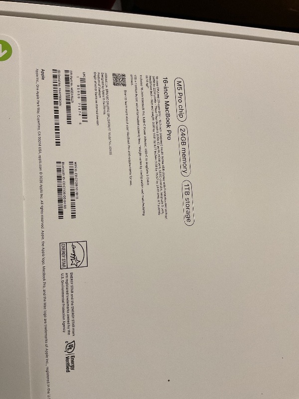 Photo 1 of Apple 2026 MacBook Pro Laptop with Apple M5 Pro chip with 18-core CPU and 20-core GPU: Built for AI, 16.2-inch Liquid Retina XDR Display, 24GB Unified Memory, 1TB SSD, Wi-Fi 7; Space Black SEALED