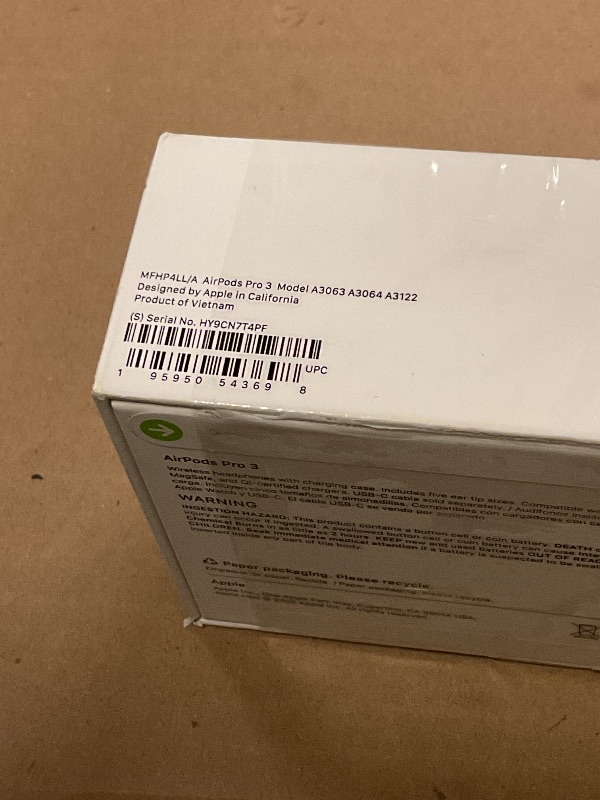 Photo 1 of Apple AirPods Pro 3 Wireless Earbuds, Active Noise Cancellation, Live Translation, Heart Rate Sensing, Hearing Aid Feature, Bluetooth Headphones, Spatial Audio, High-Fidelity Sound, USB-C Charging