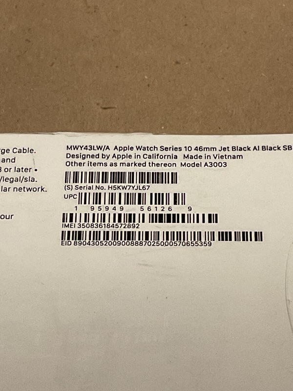 Photo 1 of Apple Watch Series 10 [GPS + Cellular 46mm case] Smartwatch with Jet Black Aluminum Case with Black Sport Band - M/L. Fitness Tracker, ECG App, Always-On Retina Display, Water Resistant