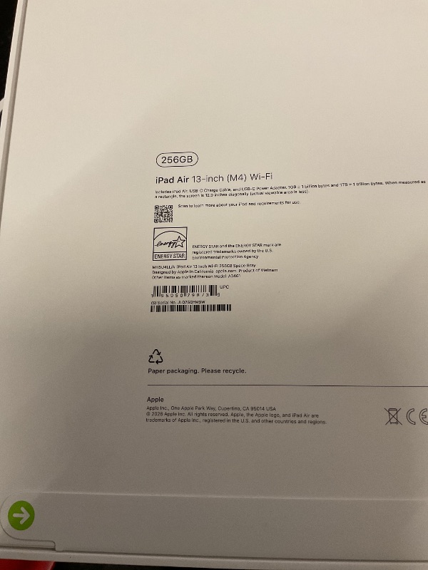 Photo 1 of FACTORY SEALED— Apple iPad Air 13-inch (M4): Liquid Retina Display, 256GB, 12MP Front/Back Camera, Wi-Fi 7 with Apple N1, Touch ID, All-Day Battery Life — Space Gray