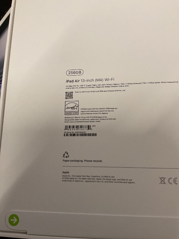 Photo 1 of FACTORY SEALED— Apple iPad Air 13-inch (M4): Liquid Retina Display, 256GB, 12MP Front/Back Camera, Wi-Fi 7 with Apple N1, Touch ID, All-Day Battery Life — Space Gray
