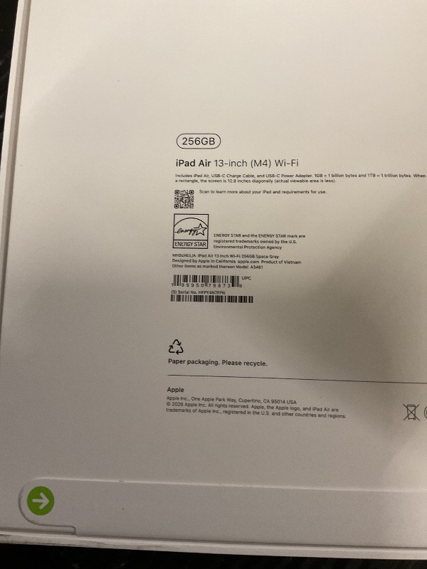 Photo 1 of FACTORY SEALED— Apple iPad Air 13-inch (M4): Liquid Retina Display, 256GB, 12MP Front/Back Camera, Wi-Fi 7 with Apple N1, Touch ID, All-Day Battery Life — Space Gray