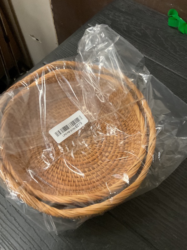 Photo 1 of YANGQIHOME Rattan Bread Basket, Round Fruit Baskets, Wicker Storage Bowls, Natural Woven Serving Basket Bowls, Decorative Baskets for Kitchen Counter Organizing