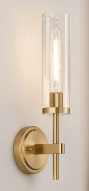 Photo 1 of [Hardwired] Wall Sconces Set of Two, Brushed Gold Bathroom Sconces with Clear Glass, Modern Wall Light Fixtures for Bathroom Mirror Vanity, Living Room, Bedroom, Hallway, Stairway, Cabinet, Foyer