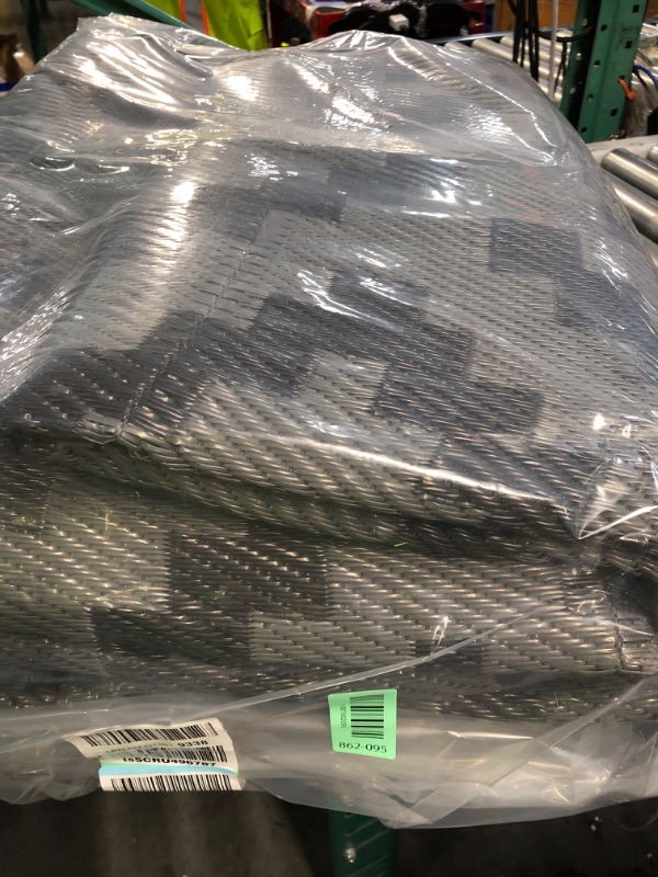 Photo 1 of ***STOCK PHOTO REFERENCE **GENIMO Outdoor Rug, Waterproof Plastic, 10'x10' Black & Grey