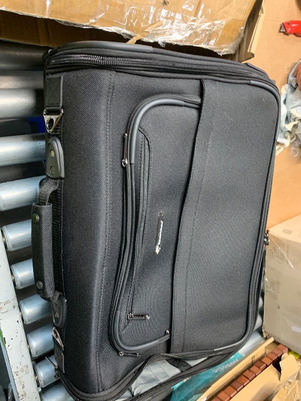 Photo 1 of **BROKEN EXTENDED HANDLE** Traveler's Choice Carry-On Softside 8-Wheeled Spinner Garment Bag Luggage, Black, 21-Inch