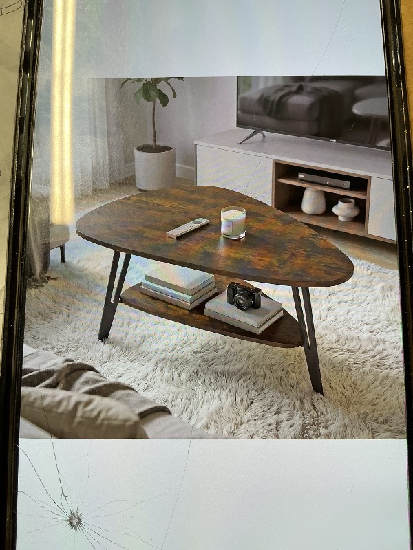 Photo 1 of *** STOCK PHOTO REFERENCE ONLY ***
MWOOD TRIANGLE COFFEE TABLE , 33.5” industial center table with metal legs JAZZ WHITE