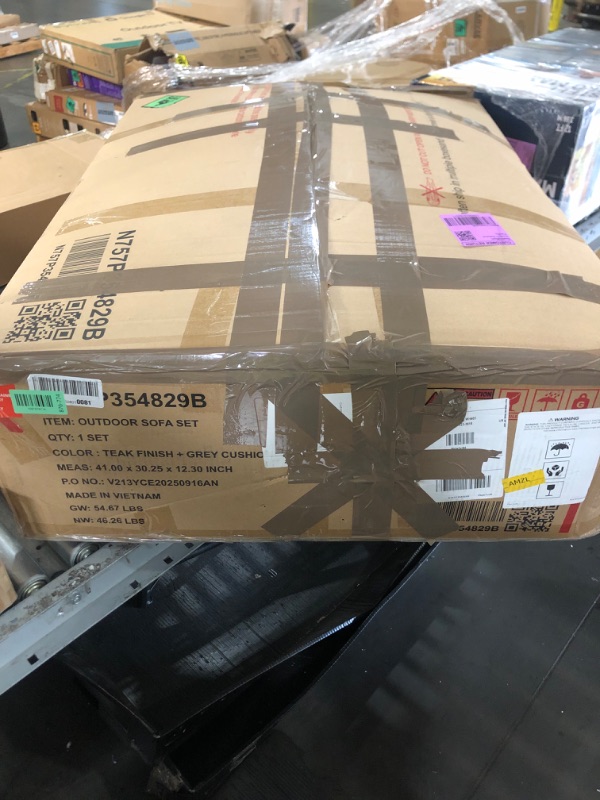 Photo 1 of ** PARTS ONLY PARTIAL SET MISSING OTHER BOX***
Christopher Knight Home Kayahs 3 Pieces Acacia Wood Furniture Set, Patio Conversation Sofa with Coffee Table and Ottoman, Outdoor 3-Seater Sofa Set for Backyard Balcony Gardern, Teak Finish+Beige
