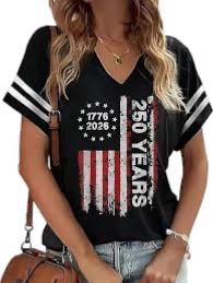 Photo 1 of ***STOCK IMAGE FOR REFERENCE***
MHTOR American Flag Shirts Women 4th of July V-Neck Short Sleeve Patriotic T-Shirt Color Block Short Sleeve Summer Tops(Small,250 Years-3)