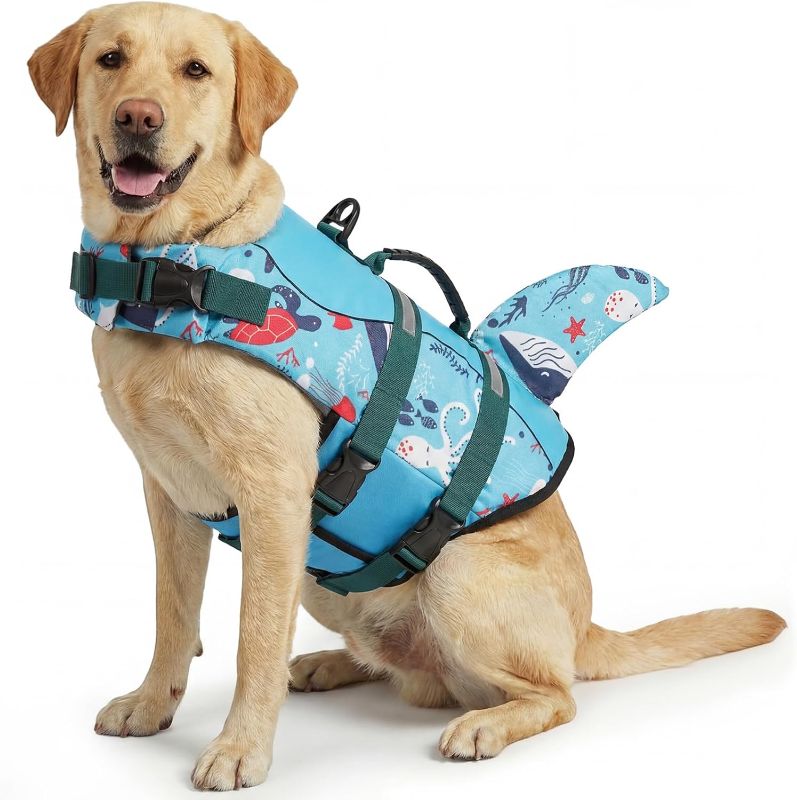 Photo 1 of ***STOCK PHOTO FOR REFERENCE ONLY***ASENKU Dog Life Jacket - Pet Safety Vest for Swimming & Boating, Shark Life Jacket with Floatation, Dog Lifesavers Swimsuits for Small Medium Large Dogs (Ocean, XL)