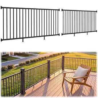 Photo 1 of Guwezoy 36 in. H x 6 ft. W Modular Aluminum Deck Railing Kits with Post, AAMA 2604 Textured Stair Railing Kit, Black Decking Railings System for Outdoor Steps, Decks, Porches (1 Post, 1 Panel)