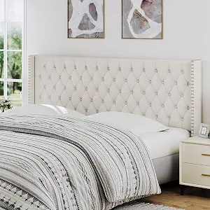 Photo 1 of Furpopup King Size Headboard Only, Wingback Wall Mount Headboard King Size for Adjustable Bed Featuring High-Density Sponge Padding, Luxury Texture Easy Assembly Comfort and Style, Ivory
