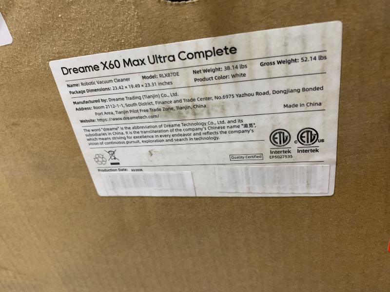 Photo 1 of DREAME X60 Max Ultra Complete Robot Vacuum and Mop, Ultra-Thin Design, 35,000Pa Suction, Self Emptying&Refilling, Mop Self-Cleaning, 280+ Obstacle Avoidance, White
