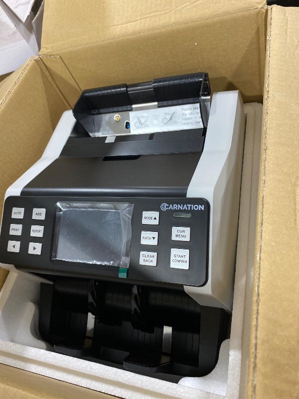 Photo 1 of CARNATION Money Counter Machine – Cash Counting & Mixed Denomination Bill Counter, Portable Currency Detector, Counterfeit Bank Scanner, Dollar Sorter for Commercial, up to 1200 N/M, UV/MG/MT/IR/CIS