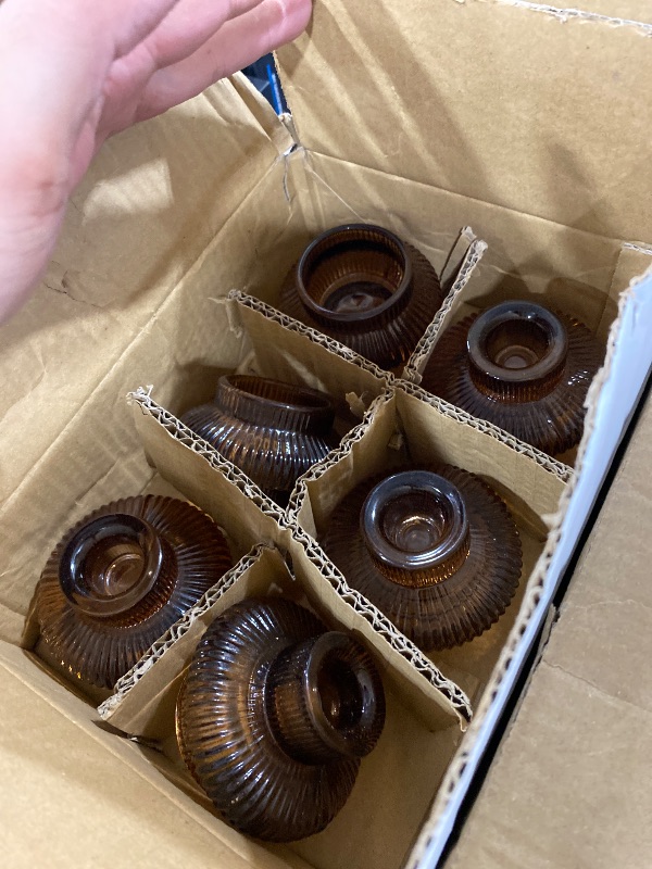 View 3 of VOHO 18pcs Brown Taper Candle Holders for Table Centerpiece, Reversible Glass Candle Holder for Candle Sticks & Tea Lights Candles, Classic Ribbing Tapered Candlestick Holders for Home, Boho Decor