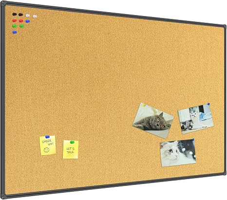 Photo 1 of JILoffice Cork Board Bulletin Board 60 x 36 Notice Board, Black Aluminum Frame Wall Mounted Board for Office Home and School with 10 Push Pins