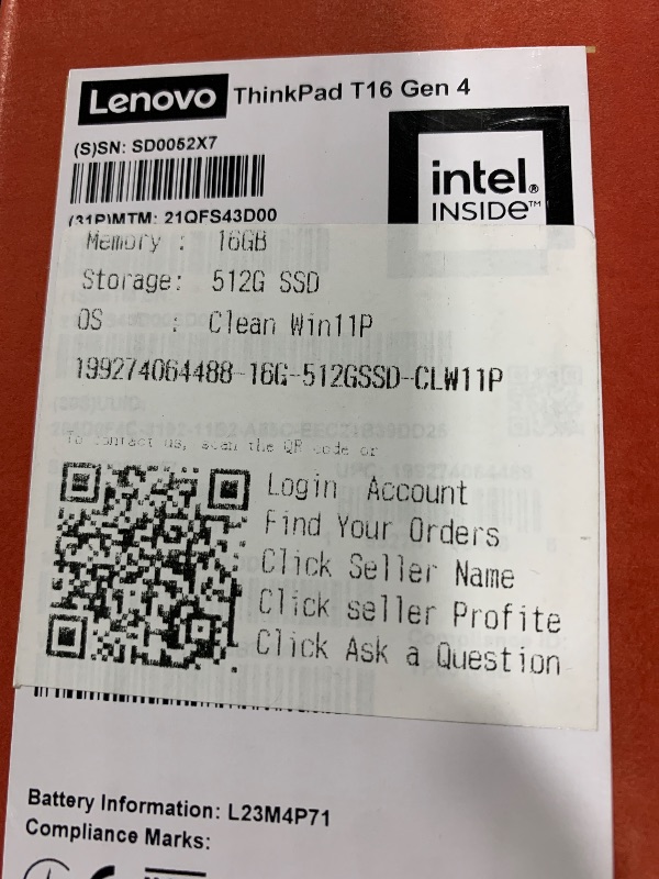 Photo 1 of Lenovo ThinkPad T16 Gen 4 AI Business Laptop 16” FHD+ Display, Intel Ultra 7 255U (Beats i7-1355U), 16GB DDR5 RAM, 512GB SSD, 5MB Webcam, Fingerprint, Backlit KB, WiFi 6E + BT, RJ-45, HDMI, Win 11 Pro