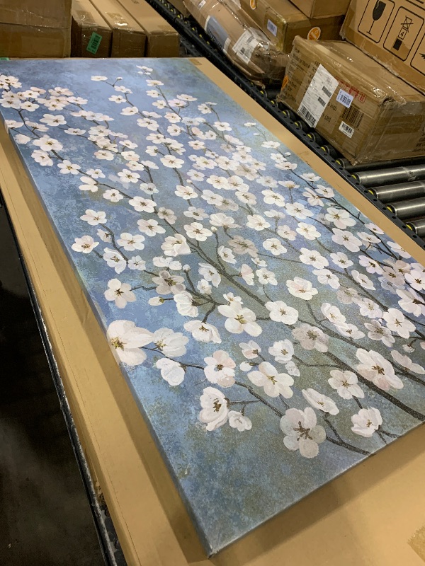 View 2 of Large White Flowers Wall Art, Rustic Blossom Branches Pictures, 24" X 48"