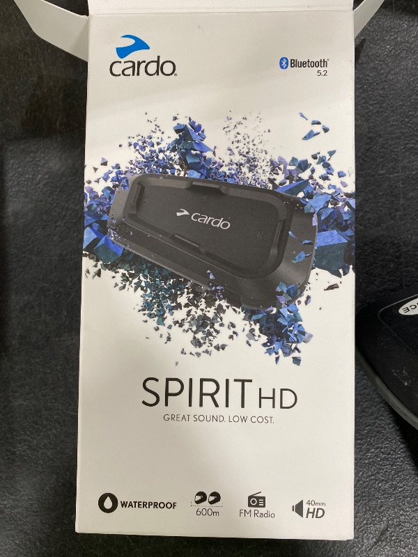 Photo 1 of Cardo Systems Spirit HD Motorcycle Bluetooth Communication Headset, 2-Way Bluetooth, Thin 40mm Speakers, Waterproof, Universal Connectivity - Single Pack