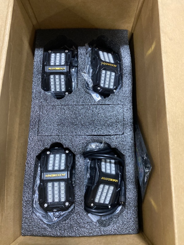 Photo 1 of Auxbeam 8-Pod RGB LED Rock Lights w/Brake Mode 217°Dual-Side Lighting Underglow Kit w/Bluetooth APP & Remote Control Music Voice Sync Waterproof Wheel Well Lights for Trucks Offroad RV 2 Year Warranty